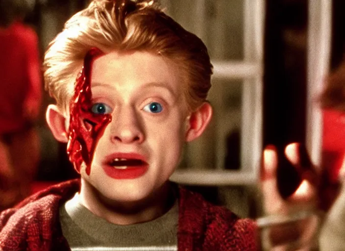 Image similar to the movie home alone starring the predator starring macaulay culkin vfx film