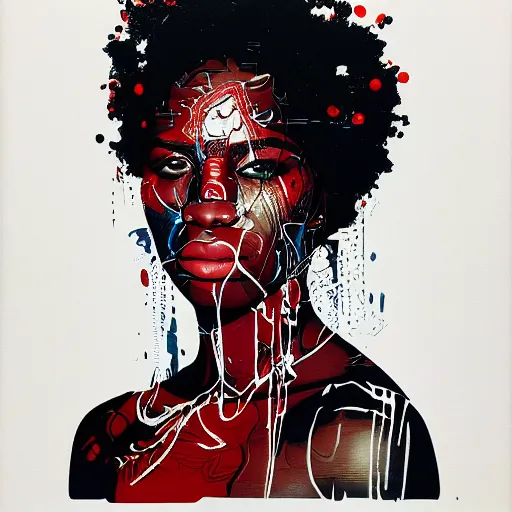 Prompt: a portrait of a black woman with side profile blood in ocean intricate details by MARVEL comics and Sandra Chevrier