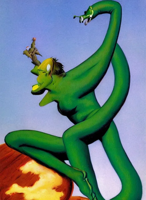 Image similar to gumby as reimagined by frank frazetta and boris vallejo