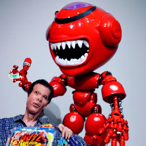 Image similar to single crazy melting plastic toy Pop Figure Robot monster, in a Studio hollow, by jeff koons, by david lachapelle