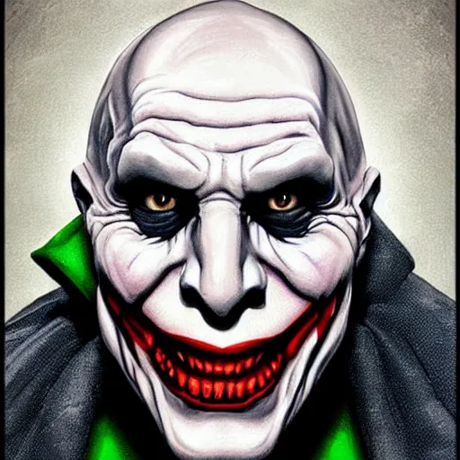 Image similar to voldemort as the joker, highly detailed, photorealistic, hyper detailed