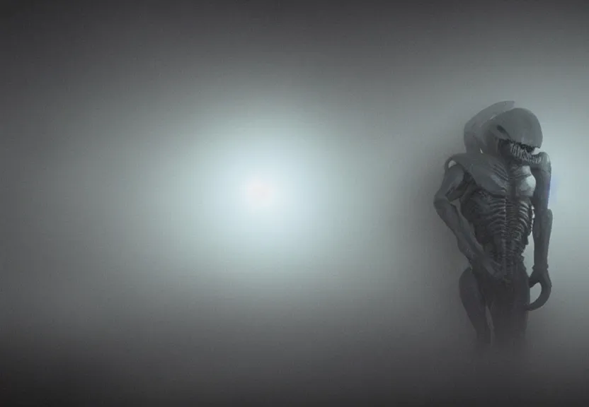 Prompt: a ultra realistic hyper realistic underexposed film photograph of a xenomorph volumetric fog