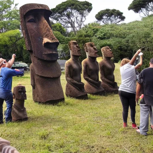 Image similar to photo of easter island natives installing the moai statues