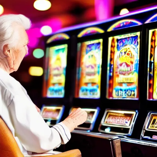 Image similar to an elderly person playing with a slot machine