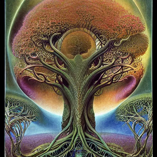 Image similar to tree of life by roger dean and andrew ferez, art forms of nature by ernst haeckel, divine chaos engine, symbolist, visionary, art nouveau, botanical fractal structures, organic, detailed, realistic, surreality