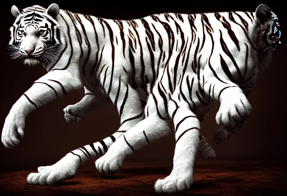 Prompt: white tiger, hyper realistic, ambient lighting, concept art, intricate, hyper detailed, smooth, dynamic volumetric lighting, octane, cinematic