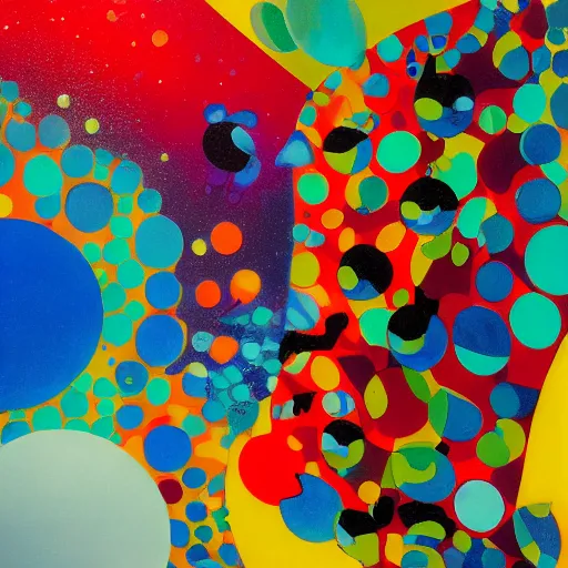 Image similar to Liminal space in outer space painting by Walt Disney slightly influenced by Damien Hirst slightly inspired by the art style of Pipilotti Rist