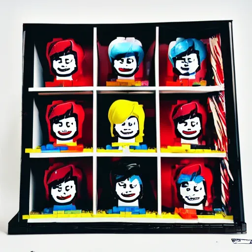 Prompt: andy warhol lego, activity play centre, plastic, toy, butcher billy style