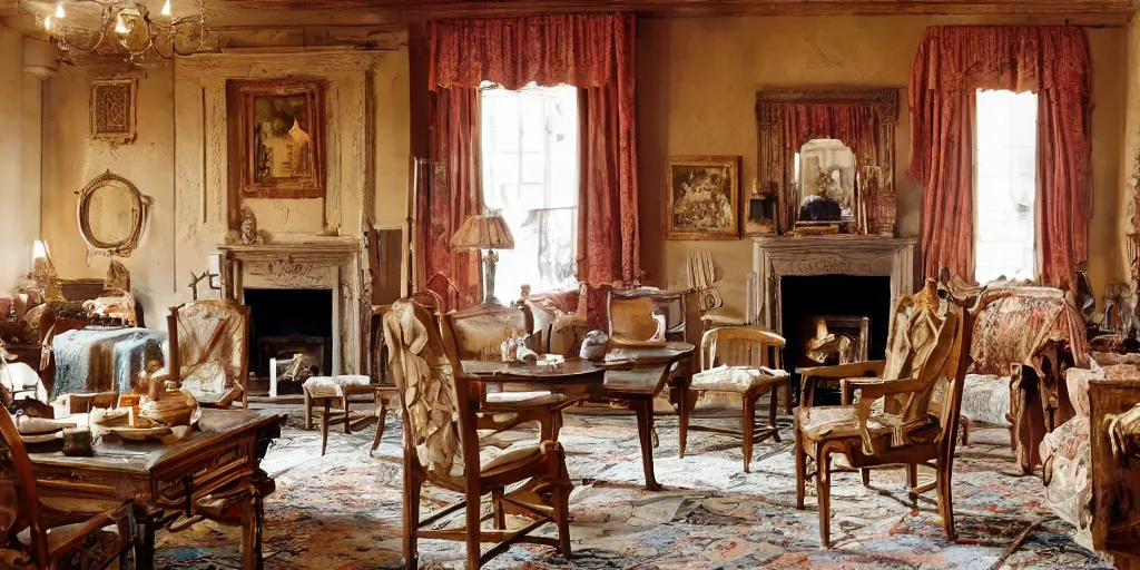 Prompt: historical livingroom without any chairs