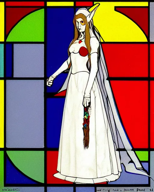 Image similar to digital art, centered full body of elven bride , by piet mondrian, de Stijl art mouvement, Abstract art, trending on artstation,