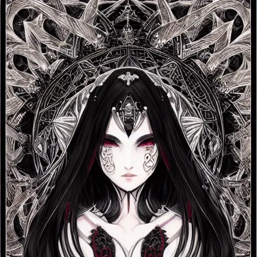 Prompt: queen of hell, heroine, beautiful, detailed symmetrical close - up portrait, intricate complexity, in the style of artgerm and kazuki tanahashi, cel - shaded