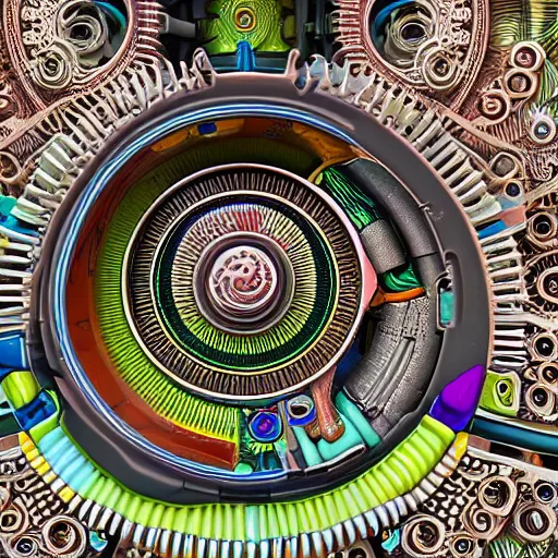 Image similar to realistic detailed image of the inside of a living biomechanical valve body, very intricate colorful masterpiece, hd photo