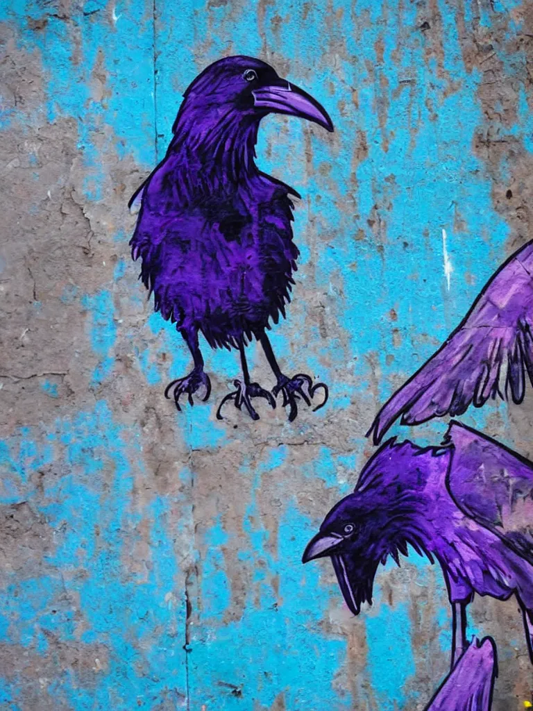 Prompt: Crow graffiti, vibrant, blue and purple