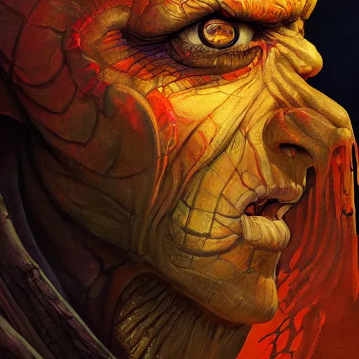 Prompt: bright, colorful, realistic, detailed from Elder Scrolls: shivering isles concept art Geiger and Beksiński monster portrait backlighting, kodachrome, high contrast, highly detailed, sharp focus, digital painting, concept art, illustration, trending on artstation, comic book by Alex Ross and Adam Adamowicz cover art