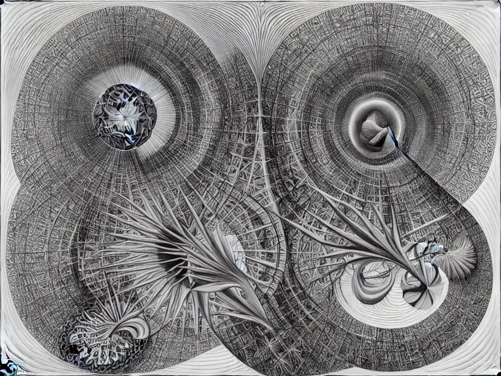 Prompt: surreal perspective, geometric, neo surrealism, art by ernst haeckel and daniel martin diaz and mc escher