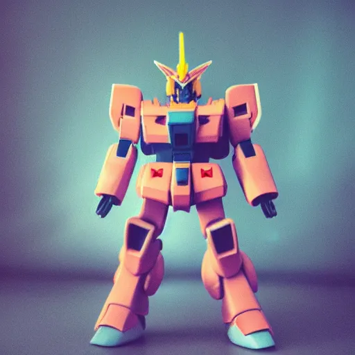 Image similar to “A wide shot of a gigantic Gundam, dreamcore aesthetic, taken with a Pentax K1000, Expired Burned Film from 1930s, Softbox Lighting, 85mm Lens”