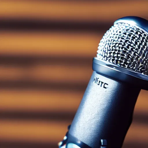 Prompt: close up microphone photograph, studio in the background