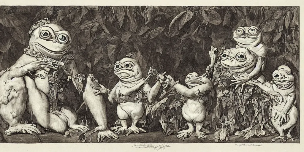 Image similar to pepe the frog, proclamation of the german empire by anton von werner