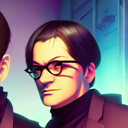 Image similar to The Wachowski Brothers as Neo and Morpheus, ambient lighting, 4k, anime key visual, lois van baarle, ilya kuvshinov, rossdraws, artstation