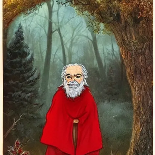 Prompt: an old man, grandfather of red riding hood