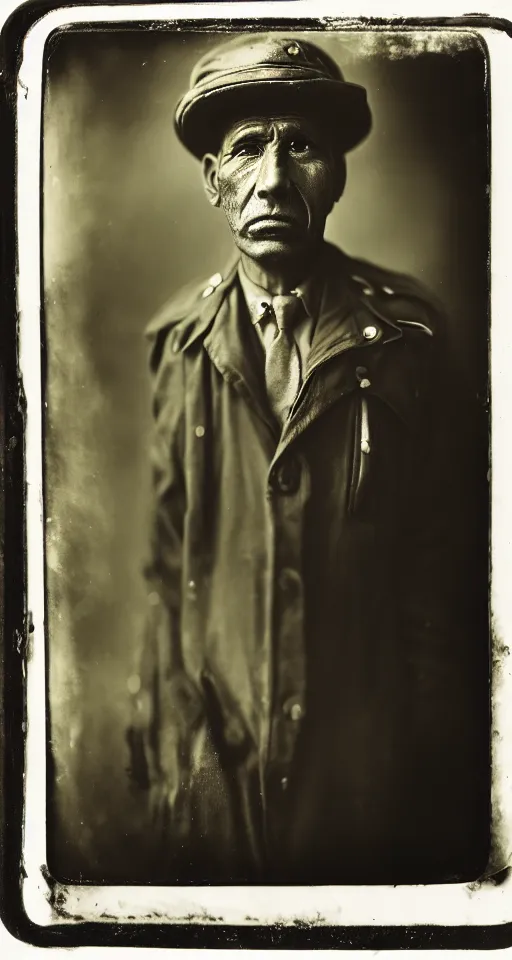 Image similar to a wet plate photograph, a portrait of a taxi driver