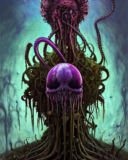 Image similar to the platonic ideal of flowers, rotting, insects and praying of cletus kasady carnage thanos dementor hades chtulu mandelbulb schpongle octopus bioshock xenomorph baraka dead space, ego death, decay, dmt, psilocybin, concept art by randy vargas and zdzisław beksinski
