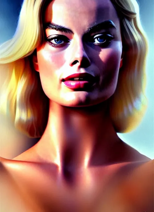 Prompt: margot robbie in the style of stefan kostic, realistic, full body shot, wide angle, sharp focus, 8 k high definition, insanely detailed, intricate, elegant, art by stanley lau and artgerm, floating embers