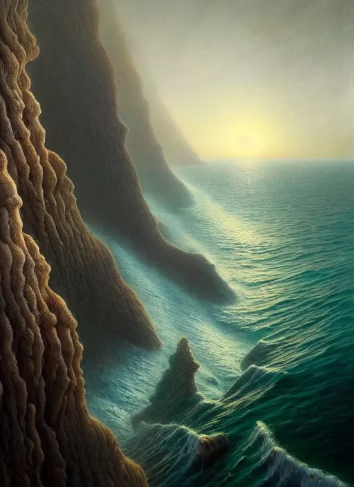 Image similar to A hyper-detailed 3d render like a Oil painting of the Aquatic-Cliffs of the Great-Sand-Sea, surrealism!!!!! surreal concept art, lifelike, photorealistic, digital painting, aesthetic, smooth, sharp focus, Artstation HD, by Greg Rutkowski, Chris Tulloch McCabe, Valentina Remenar and Asher Duran,