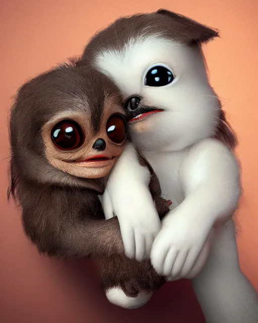 Image similar to Gizmo holding hands with his friend baby Gizmo, trending on artstation, Photorealistic