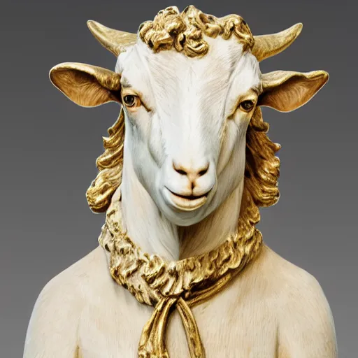 Image similar to goat of mendes rococo statue, highly detailed masterwork, hyperrealistic, beautiful lighting,