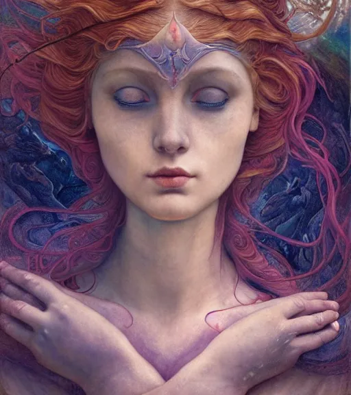 Image similar to underwater dream of the maiden, by annie swynnerton and tino rodriguez and charlie bowater and tom bagshaw and nicholas roerich and jean delville and evelyn de morgan and lucien freud, dramatic lighting, floral tattoos, rich colors, smooth sharp focus, anime key visual, extremely detailed, adolf wolfli