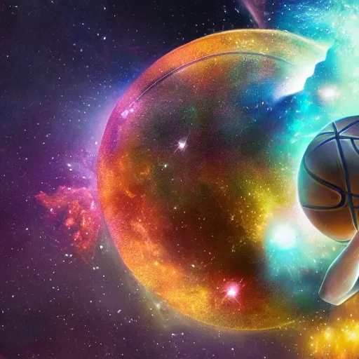 Image similar to a player dunking a basketball depicted as an explosion of a nebula