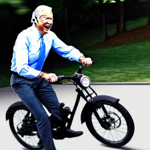 Image similar to ultra realistic photo of joe biden falling off of his bike, film, perfect face, in the style of a candid photo, perfect face