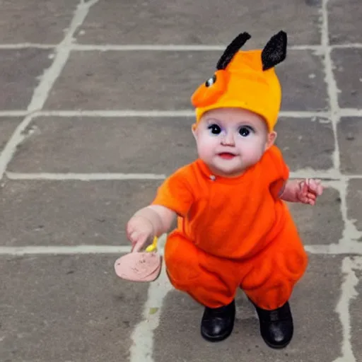 Image similar to cute baby chick dressed as an inmate