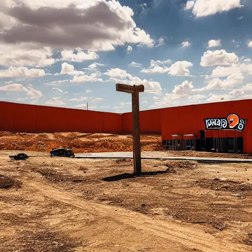 Image similar to a new popeyes chicken location in the middle of a barren wasteland, in the style of van gogh, award winning, desolate except for the popeyes