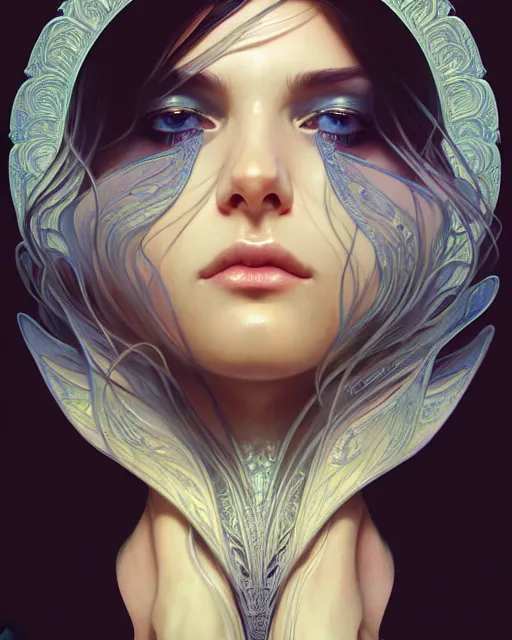 Image similar to beautiful woman, symmetry, perspective, portrait, anime!!, fantasy, ultra detailed, elegant, intricate, dynamic lighting, hyperrealism, digital art, digital painting, artstation, wlop, sharp focus, illustration, art by artgerm and greg rutkowski and alphonse mucha, 8 k