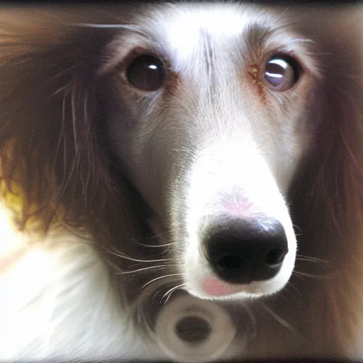 Prompt: fisheye lens photo of a borzoi