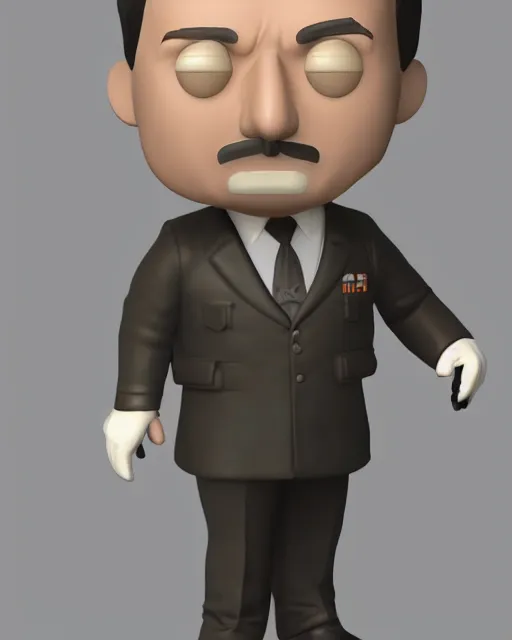 Image similar to full body 3d render of adolf hitler as a funko pop, studio lighting, white background, blender, trending on artstation, 8k, highly detailed