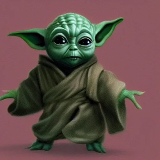 Prompt: Concept art of Baby Yoda wearing sith robes