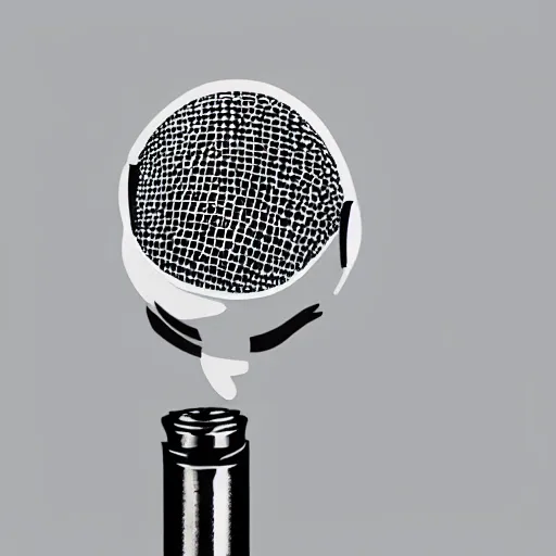 Image similar to a minimal logo of a seagull bird talking to a microphone at a podcast