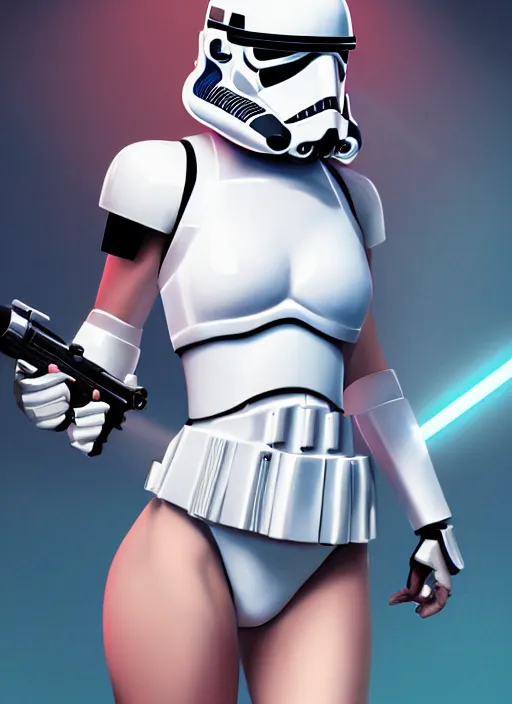 Prompt: female stormtrooper in white bikini, sexy pose, wlop, dan mumford, artgerm, liam brazier, peter mohrbacher, 8 k, featured in artstation, cinematic, sexy, elegant, intricate