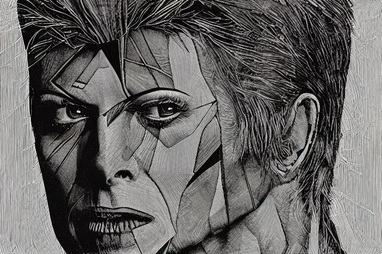 Image similar to david bowie aladdin sane by ed fairburn, joseph clement coll, franklin booth