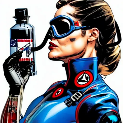 Image similar to a profile photo of a spy woman side profile with a diving oxygen mask with side profile blood in ocean intricate details by MARVEL comics and Sandra Chevrier-C