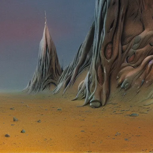 Image similar to finely detailed photorealistic exotic alien landscape by John Schoenherr and Jim Burns