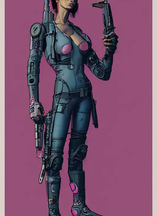 Prompt: cyberpunk mercenary. portrait by mœbius and will eisner and gil elvgren and pixar. realistic proportions. cyberpunk 2 0 7 7, apex, blade runner 2 0 4 9 concept art. cel shading. attractive face. thick lines.