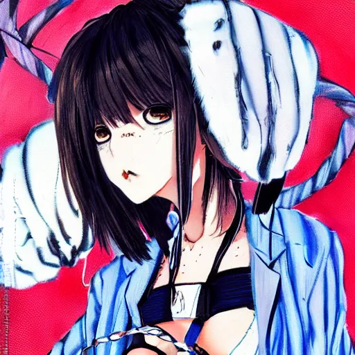 Image similar to stylized portrait of beautiful jun amaki gravure model instagram girl wearing street fashion, katsuya terada, masamune shirow, anime manga style