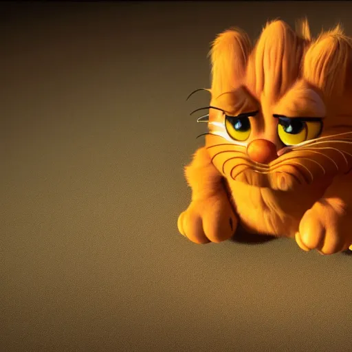Prompt: still photo of garfield, highly detailed, photorealistic portrait, bright studio setting, studio lighting, crisp quality and light reflections, unreal engine 5 quality render