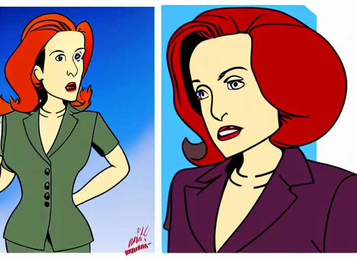 Image similar to dana scully in the style of ninteen eighties tv animation, filmation, toei animation, studio trigger