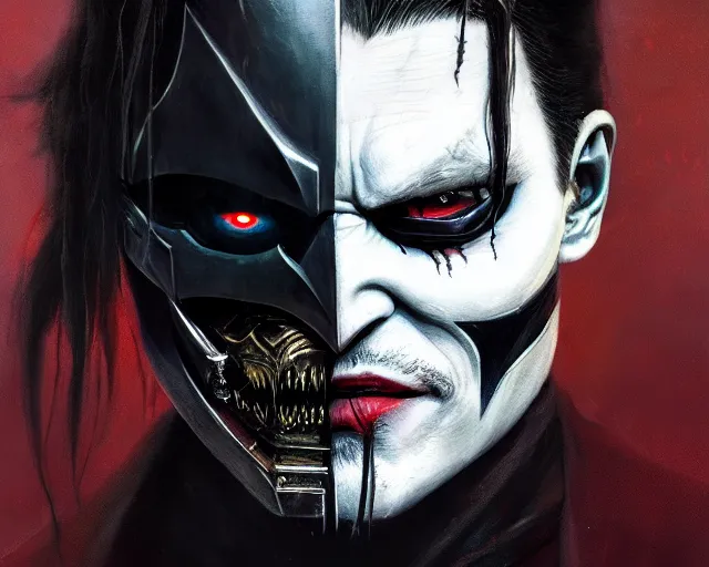 Image similar to highly detailed portrait of johnny depp as the batman who laughs, in mortal kombat 1 1, stephen bliss, unreal engine, fantasy art by greg rutkowski, loish, rhads, ferdinand knab, makoto shinkai and lois van baarle, ilya kuvshinov, rossdraws, tom bagshaw, global illumination, radiant light, detailed and intricate environment