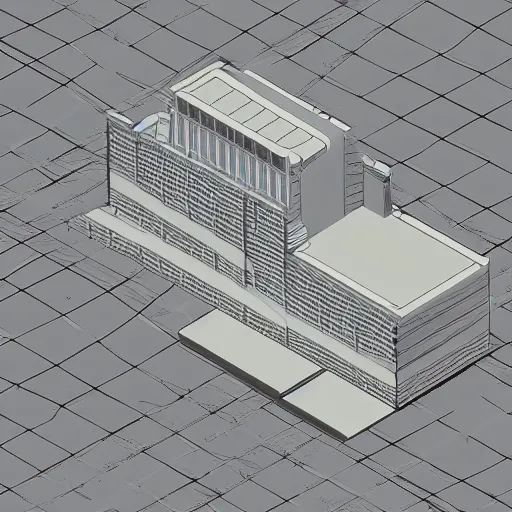 Prompt: Orthographic projection of a massive rectangular structure